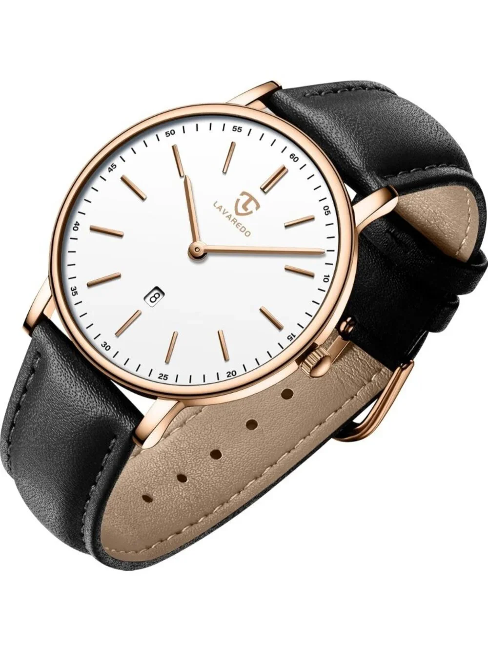 Men White Dial Black Leather Strap Analog Minimalist Fashion Simple Wrist Watch